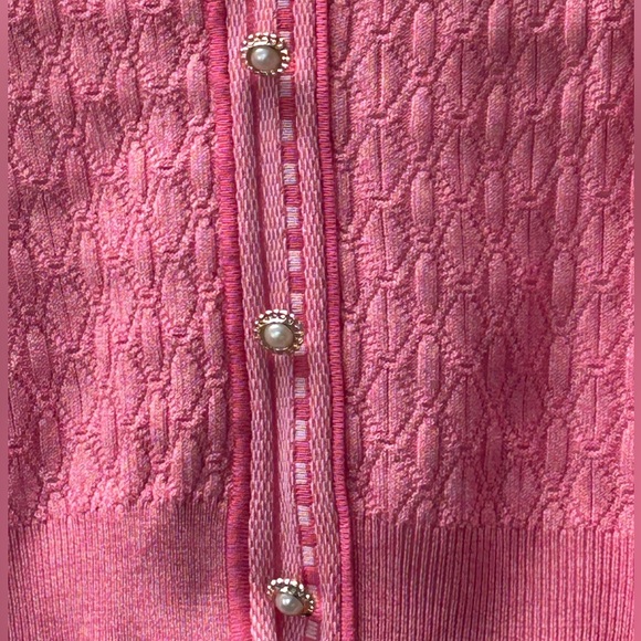 Nanette Lepore Pink Cable Knit Pullover Cardigan Sweater Pearl Buttons Size M - Picture 6 of 10